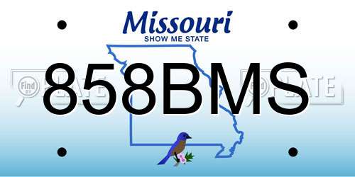 858BMS Missouri License Plate