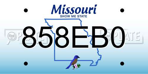 858EB0 Missouri License Plate