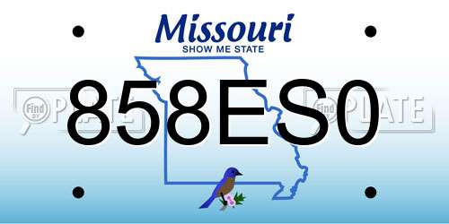 858ES0 Missouri License Plate
