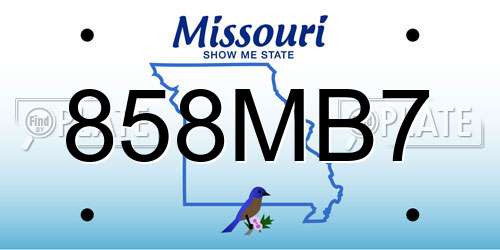 858MB7 Missouri License Plate