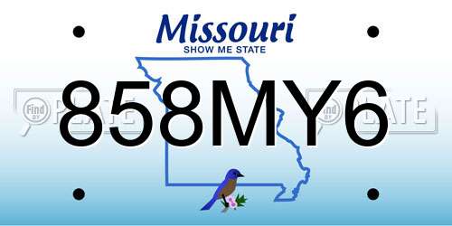 858MY6 Missouri License Plate