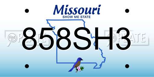858SH3 Missouri License Plate