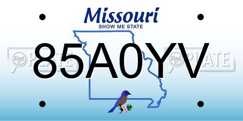 85A0YV Missouri License Plate