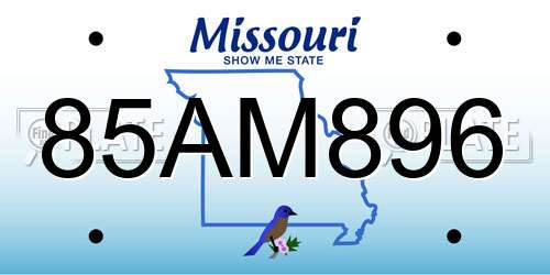 85AM896 Missouri License Plate