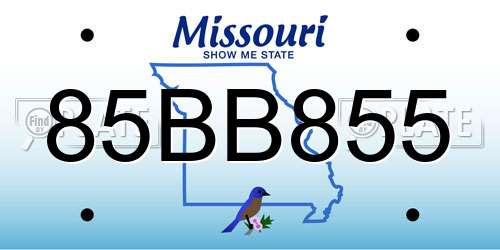 85BB855 Missouri License Plate
