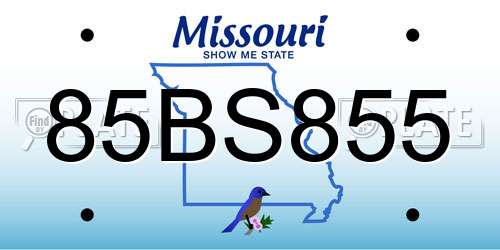 85BS855 Missouri License Plate