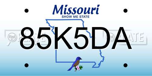 85K5DA Missouri License Plate