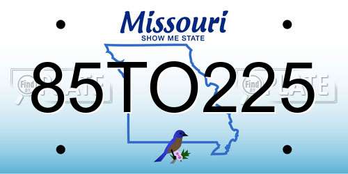 85TO225 Missouri License Plate