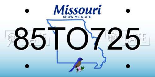85TO725 Missouri License Plate
