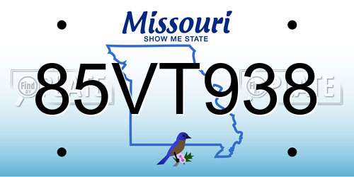 85VT938 Missouri License Plate