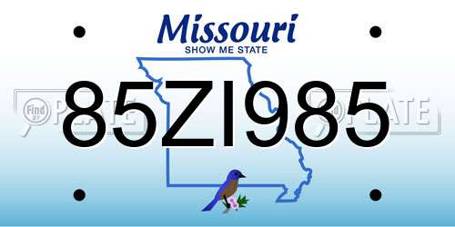 85ZI985 Missouri License Plate