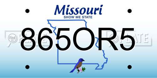 865OR5 Missouri License Plate