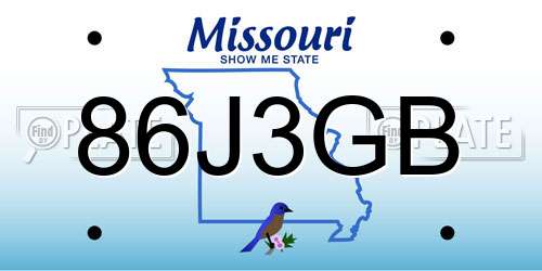 86J3GB Missouri License Plate