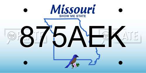 875AEK Missouri License Plate