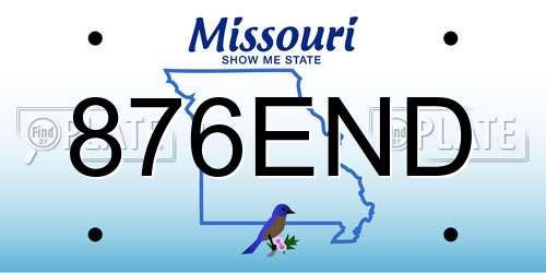 876END Missouri License Plate