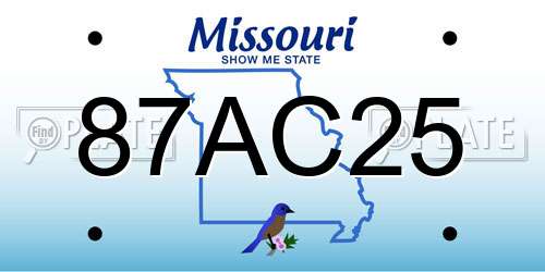 87AC25 Missouri License Plate