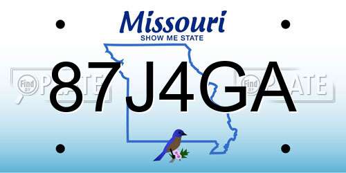 87J4GA Missouri License Plate