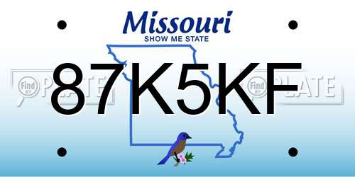 87K5KF Missouri License Plate