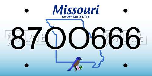 87OO666 Missouri License Plate