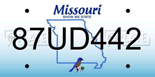 87UD442 Missouri License Plate
