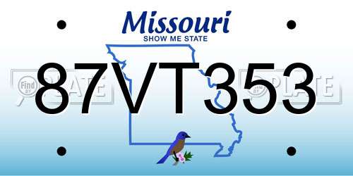87VT353 Missouri License Plate