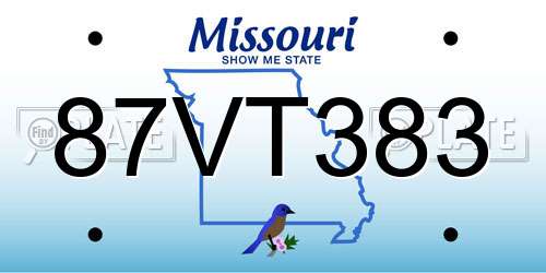 87VT383 Missouri License Plate