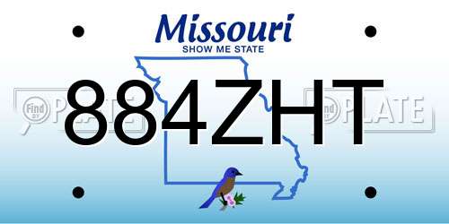884ZHT Missouri License Plate