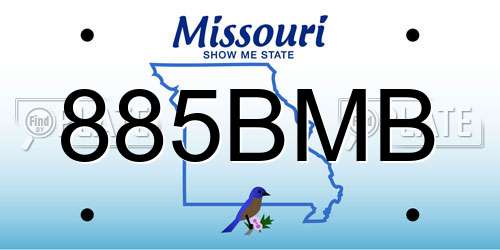 885BMB Missouri License Plate