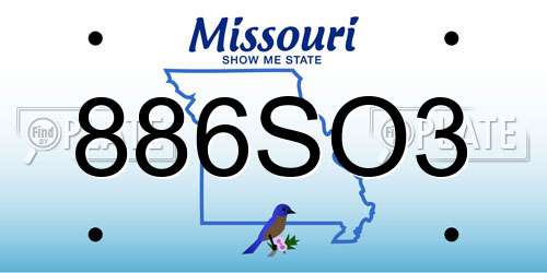 886SO3 Missouri License Plate