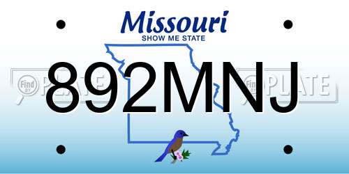 892MNJ Missouri License Plate