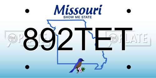 892TET Missouri License Plate