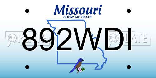 892WDI Missouri License Plate