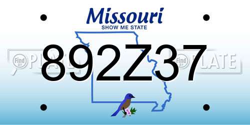 892Z37 Missouri License Plate