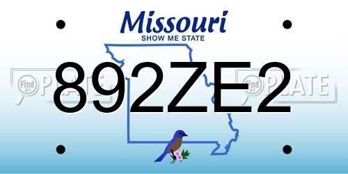 892ZE2 Missouri License Plate