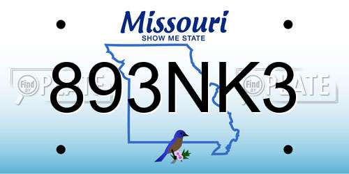893NK3 Missouri License Plate