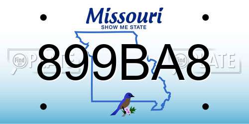 899BA8 Missouri License Plate
