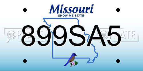 899SA5 Missouri License Plate
