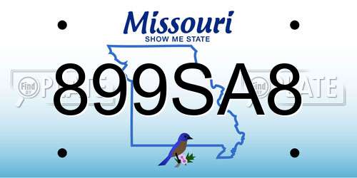 899SA8 Missouri License Plate