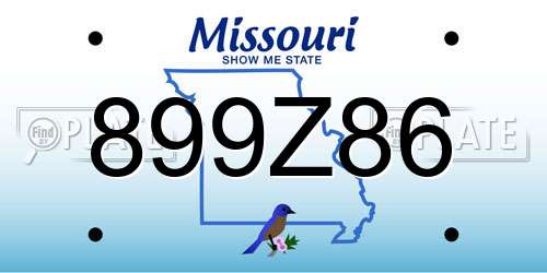 899Z86 Missouri License Plate