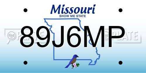 89J6MP Missouri License Plate
