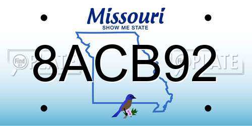 8ACB92 Missouri License Plate