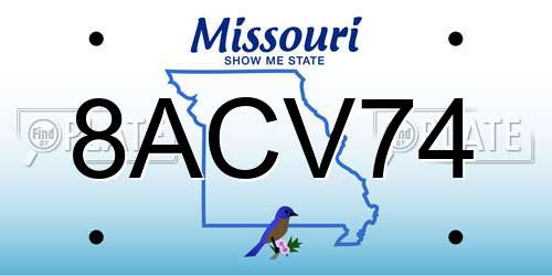 8ACV74 Missouri License Plate
