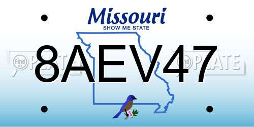 8AEV47 Missouri License Plate
