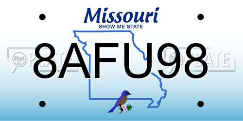 8AFU98 Missouri License Plate