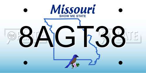8AGT38 Missouri License Plate