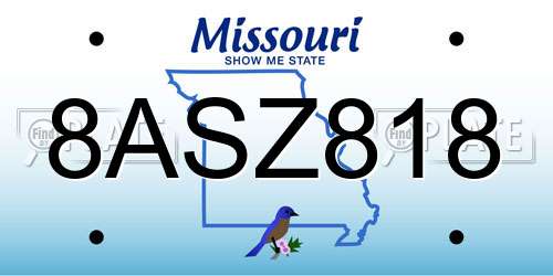 8ASZ818 Missouri License Plate