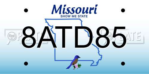 8ATD85 Missouri License Plate