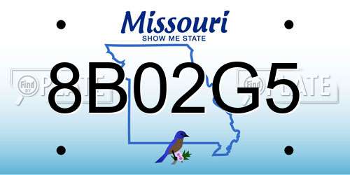 8B02G5 Missouri License Plate