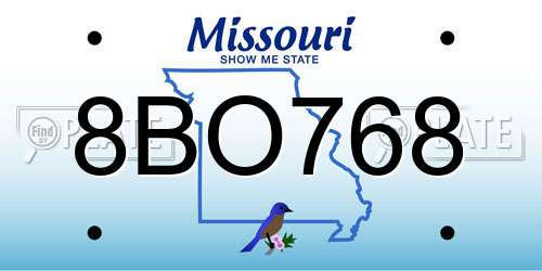 8BO768 Missouri License Plate