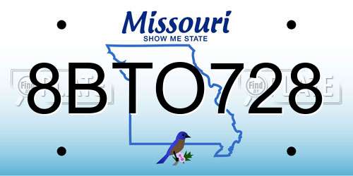 8BTO728 Missouri License Plate